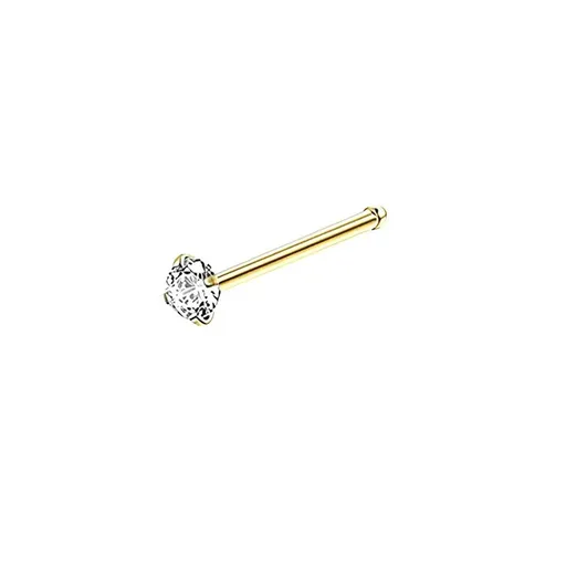 Stainless Steel Nosepiece with Gold Nose Stud Stylish Piercing Jewellery Women - Straight Rod-2mm
