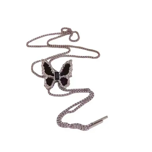 Lucky Butterfly Choker Necklace For Women,Long Double Layer Pendant Big Butterfly Pull Necklace Adjustable Chain Trendy Neck