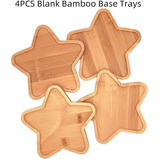 Mosaic Bamboo Coasters Blank Base Trays 4 Piece Star Shape