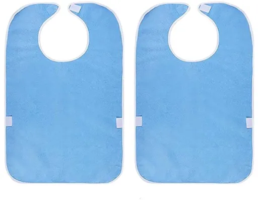 2-Pack - Stain-Resistant Feeding Bibs - Adjustable - Elderly Care Bibs - Light Blue