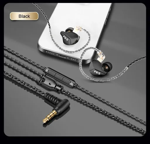 FALLINGSTONE F-65 HiFi Wired Earphone - In-Ear Headphones with Detachable Double-Pin Cable and Mic - High Fidelity Sound for Gaming Music Cellphone - Black 3.5mm