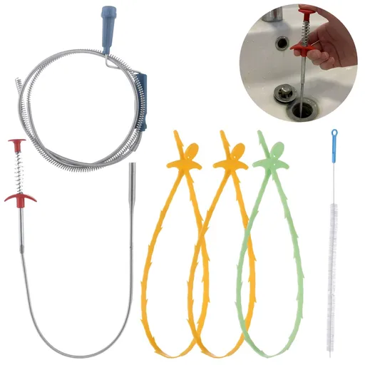 6PCS Drain Cleaning Tool Kit, Flexible 55.1" Snake, 24.2" Grabber Reacher, 20.3" Hair Catcher, 28.0" Pipe Brush for Clogged Sink, Shower, Bathtub, Toilet Blockages