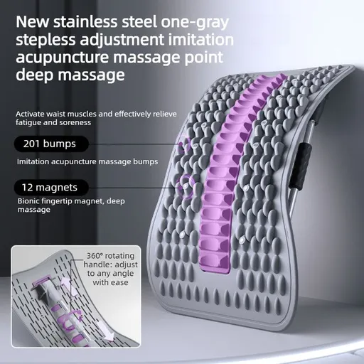 Adjustable Lumbar Relief Stretcher, Magnetic Back Traction Device, Home Massage Equipment—Purple