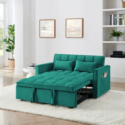 Fashionable Modern and Multi-functional Foldable Velvet Sofa Bed - Green