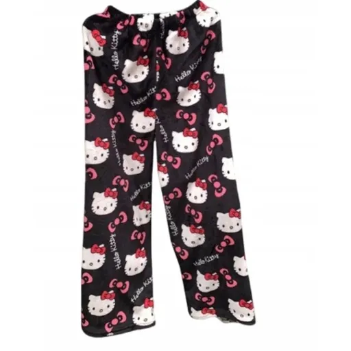 HelloKitty Flannel Pajamas for Women, Plush Thick Insulation, Compatible with HelloKitty, Black Pink, Size M
