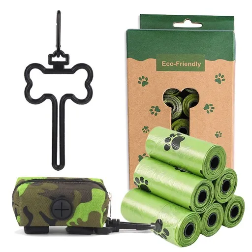 Eco-Friendly Pet Waste Bag Set with Bone-Shaped Carrier Hook and D-Ring Clip – Thick Leak-Proof Poop Bags for Outdoor Dog Walks, Hands-Free Convenience with Portable Storage Pouch Option (8 Rolls Box Set + Poop Bag Dispenser + Oxford Cloth Bag Dispen
