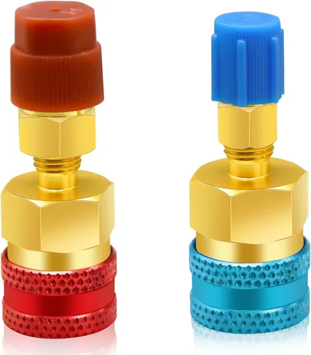 2Pcs R1234yf to R134a Adapter, Quick Couplers Kit R1234yf Refrigerant Recharge Kit, High/Low Side R134a to R1234yf Adapters for R1234yf/R134a Car Ac Refrigerant System Evacuation Recharging, Red, Blue