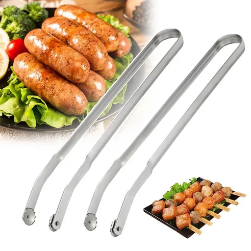 BBQ Sausage Turning Tongs, 2024 New Stainless Steel BBQ Kitchen Tongs for Cooking, Long Handle BBQ Grill Tongs, (2pcs)