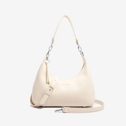 Beige Women's Trendy PU Leather Shoulder Bag - Fashionable Underarm Hobo Bag with Adjustable Strap