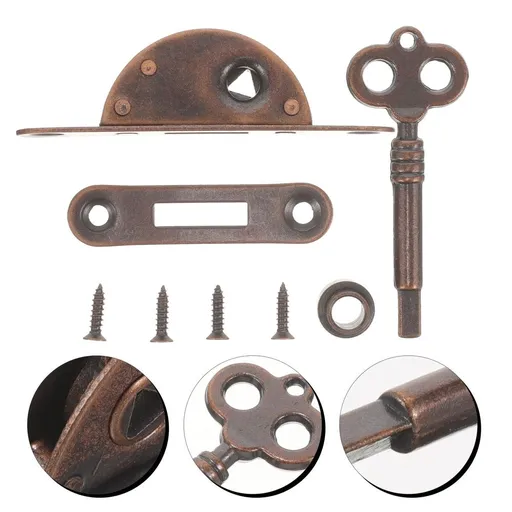Vintage Iron Cabinet Lock Set with Key, Light Brown Security Lock for Desk Drawer and Furniture