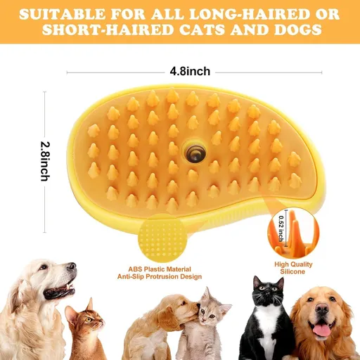 Steamy Cat Brush, 3 In1 Spray Cat Brush,Cat Steamer Brush for Massage, Steam Pet Brush for Tangled and Loosse Hair (Yellow)