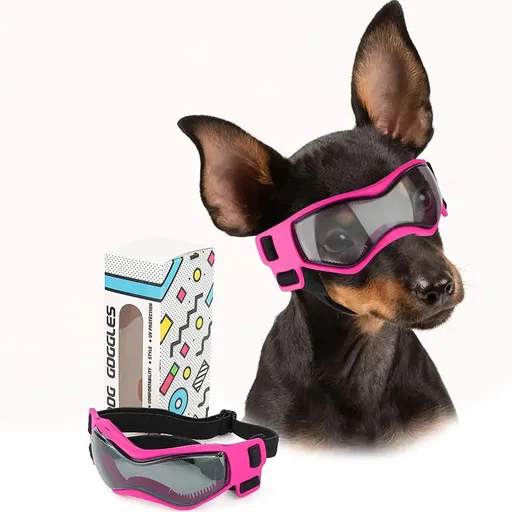 Pet Sunglasses with UV Protection Soft TPU Frame Adjustable Headband Dog Goggles Cat Sunglasses for Outdoor Travel Car Rides Eye Protection (M, Rose)