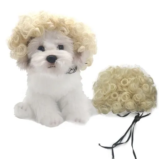 Fujia Pet Wig Dog Cat Halloween Party Pet wig explosion head beige