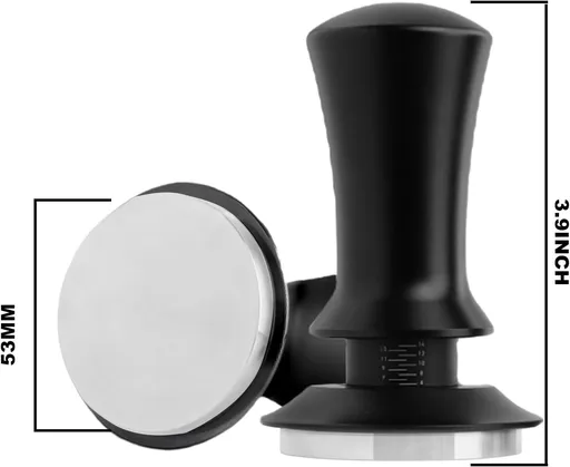 53mm Espresso Tamper, Flat Stainless Steel Base Coffee Tamper with Calibrated Spring Loaded (Black)