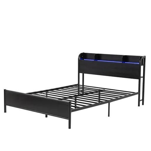 Artiss Bed Frame Double Size with Storage Shelf Headboard Charging Station GRID