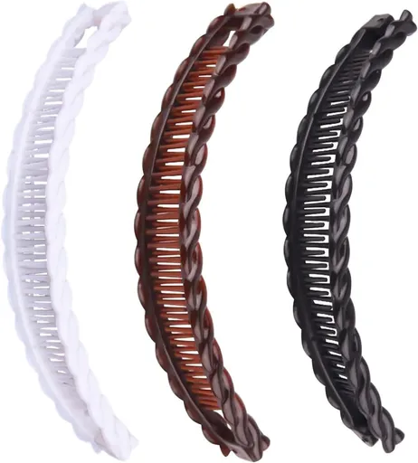 3Pcs Banana Clips Hair, Vintage Clincher Combs Banana Hair Clips Claws Hair Clips, Banana Clips Hair for Thick Hair (Black, White, Brown)