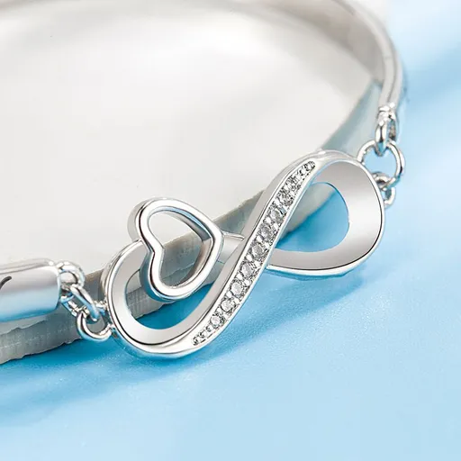 Bracelet- Double Loop Love Heart Diamond Bangle with Adjustable Size-Wedding Love Personalised Jewellery- Jewellery Gifts for Men