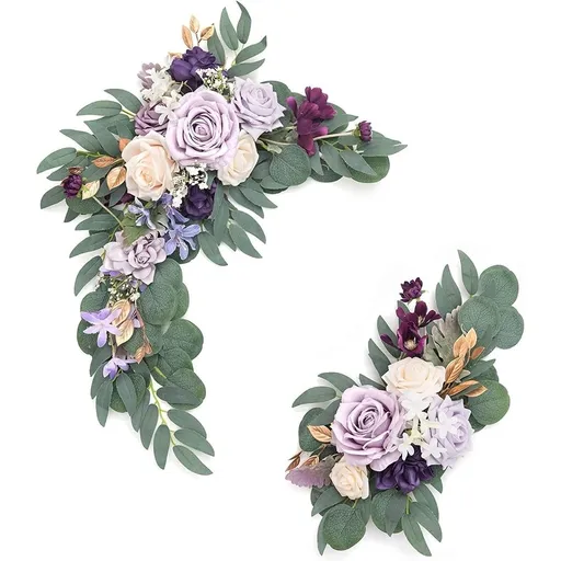Artificial Flower Set, Wedding Arch Floral Swags for Wedding Reception Ceremony Backdrop Sweetheart Table Chair Home Decoration (Purple)