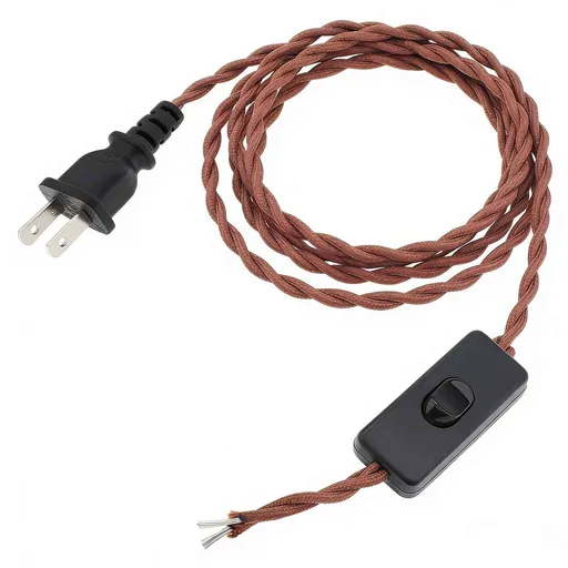 6.56ft Twisted Cloth Covered Lamp Cord with Switch Button and Molded Plug,18-Gauge Fabric Electrical Cord, Stripped Ends Ready for Wiring(2m, Brown)