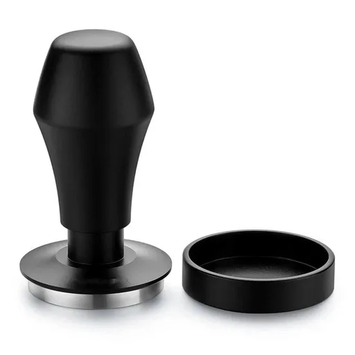 53mm Coffee Tamper Spring Loaded Tamper With Stainless Steel Flat Base, aluminum alloy Handle and Stand - Flat Base Black