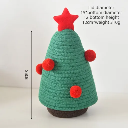 Christmas-themed cotton yarn woven storage basket, Christmas tree-shaped desktop storage box with lid, entryway key and remote control organizer - cosmetic storage box - green