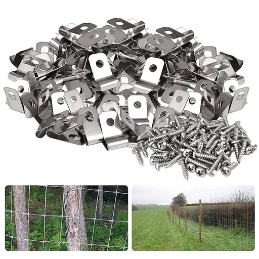 Fence Clamps with Screws | Metal Mounting Clips for Welded Wire Fencing | 100-Piece Kit for Vinyl, Wood, or Metal Posts | Secures 12-16 Gauge Wire for Pet, Livestock, and Yard Fences
