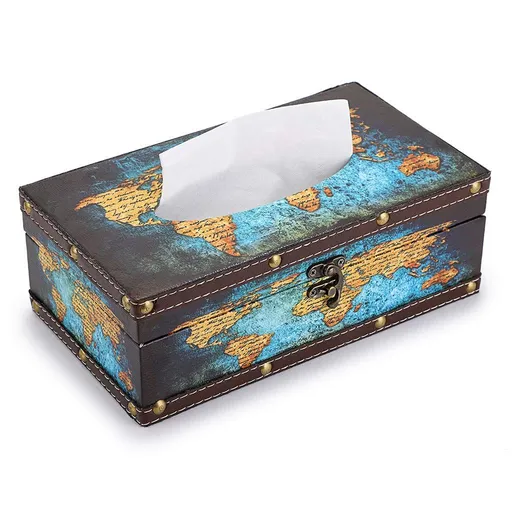 Holder Pumping Paper Case Dispenser,Decorative Facial Tissue Box Holder for Home Office Restaurant Car Automotive, Green Map