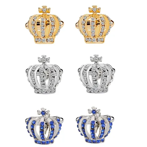 6 Pair Men's Cuff Links Luxury Rhinestone Crown Cufflinks Shirt Suit Cufflinks Tuxedo Shirt Studs Set for Men