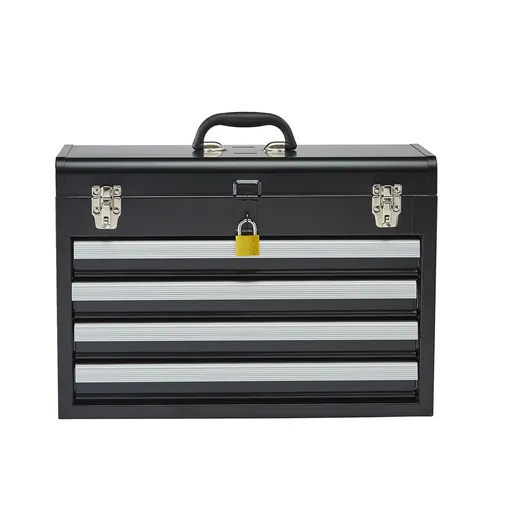 Metal Tool Box, 20.5-inch, Portable Metal Tool Box with 4 Drawers, Small Tool Chest with EVA Liners, Ball Bearing Slide Drawers Locking & Powder Coated Finish, Multi-Function Tool Organizer