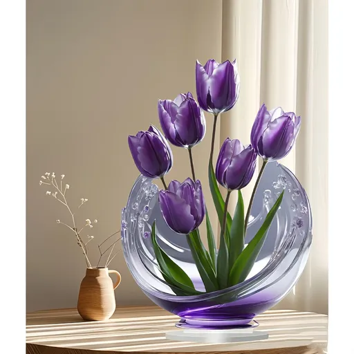 2 Pcs Charming Purple Tulip 2D Acrylic Ornament - Flat Floral Tabletop Art Decor Accent