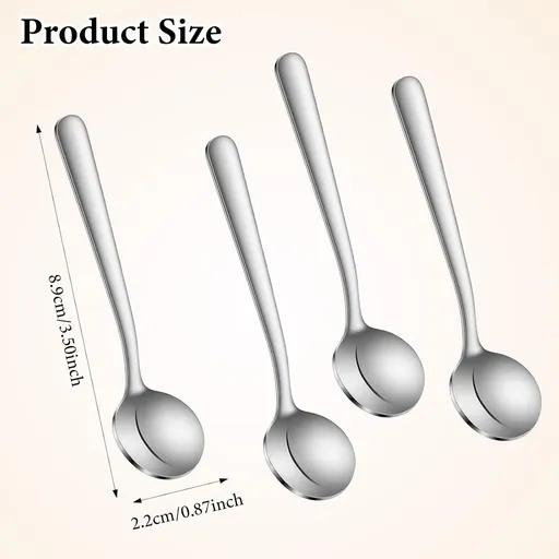 4Pcs Tiny Spoons for Spices, 3.5 Inch Stainless Steel Spice Spoon, Small Spoons for Spice Jars, Mini Metal Spoon for Sugar Salt Honey, Silver