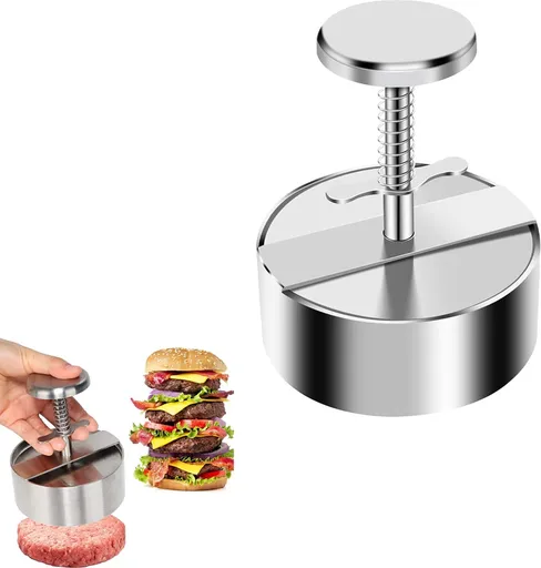 Meat Press - Burger Meat Press - Hamburger Press - Hamburger Press - Hamburger Mold - Kitchen Food Mold - Round Hamburger - Make Your Own Hamburgers - BBQ Accessories - For Delicious Hamburgers, Patties, BBQ, Hamburger Press - Silver - Stainless Stee