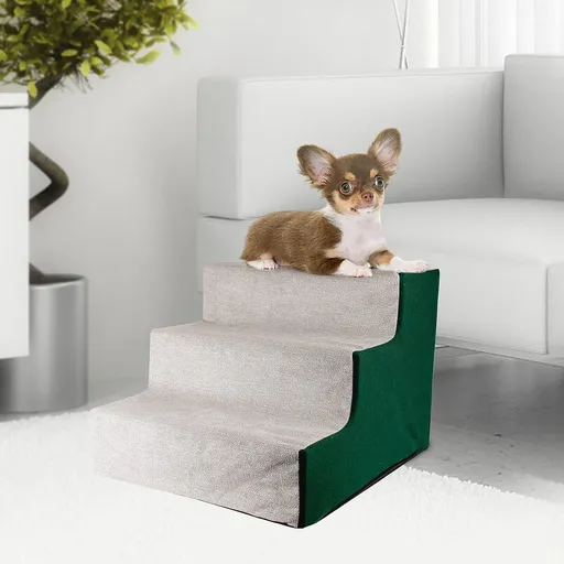 Enjoying Dog Stairs for High Bed and Couch Pet Steps for Small Dogs Short Legged Elderly Dogs Cat Ladder,Self-Assembly,Green/Grey