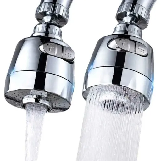 360 Degree Faucet Nozzle with Shower Spray, Kitchen Mixer Adapter, ABS Material, Splash Reduction, Silver Finish