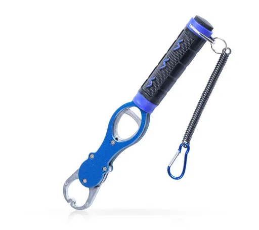 Aluminum Alloy Fish Control & Weighing Tool – Curved Jaw Anti-slip Lock, 18KG Instant Reading Scale(BLUE)