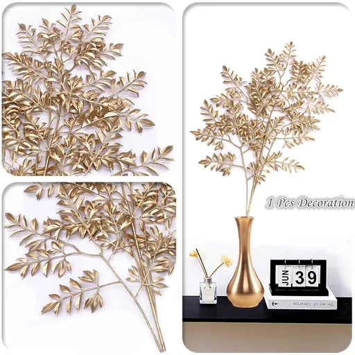 2pc Gold Ferns Artificial Plants Large Tall Christmas Decorations, Fake Golden Boston Leaves Plastic Fern Palm Bushes