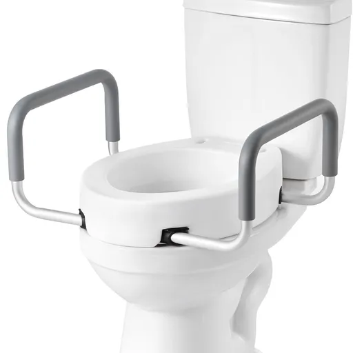 Raised Toilet Seat with Arms, 136.1 kg Load Capacity, 88.9 mm Lift Height, Widened Commode Elevated Toilet Seat Riser with Padded Handles for Seniors, Elderly, Handicap, Disabled, and Adults