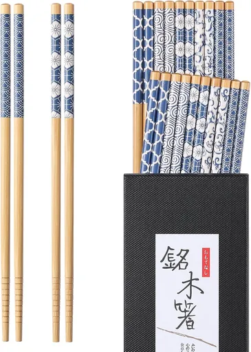 10 Pairs Reusable Bamboo Chopsticks, Japanese Style Natural Bamboo Wooden Chopstick Classic Style Chop Stick 8.8 Inch