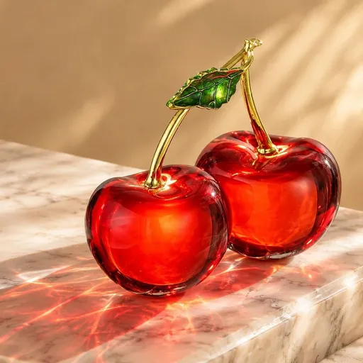 Glass Cherry Figurines,Decorative Cherries,Glass Fruit Status,1pack Art Home Decor Ornament for Kitchen,Living Room,Home,3.3x3.1In
