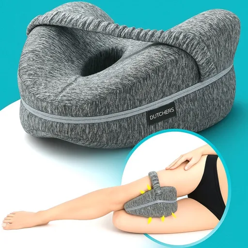 Orthopedic Knee Pillow with Adjustable Strap, Ergonomic Side Sleeping Leg Pillow for Hip and Knee Support, Dark Grey