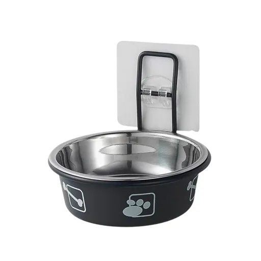 Stainless Steel Pet Bowl Hanging Cat Food Water Bowl Durable for Dogs and Cats - Black-12cm