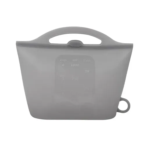 Reusable Silicone Food Storage Bag with Convenient Carry Handle, Leakproof Seal, 1000ml Capacity — Ideal for Storing Snacks, Grains, Fruits, Veggies, and More in Fridge, Freezer, or On-the-Go (Grey)