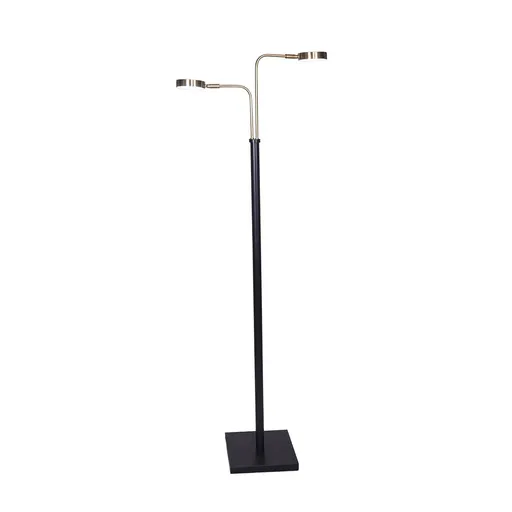 Sarantino Dual LED Floor Lamp Adjustable Black Metal & Brushed Gold Twin Reading Task Standing Light for Home Office