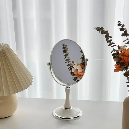 Vintage Table Mirror with Stand, 6.7inch Double Sided Swivel 1X/3X Magnification Desk Mirror with Silver Style 11.4 Inch Height Standing Tabletop Makeup Vanity Mirror (Oval)