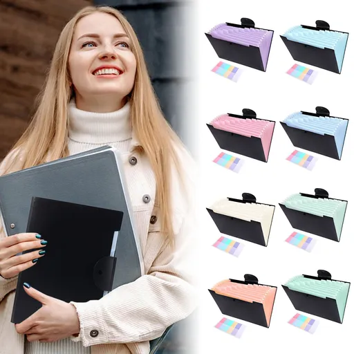 Accordion File Organizer Expanding File Folder with 12 Pockets Portable Receipt Paper Bill Document Organizer Letter/ Size Filing Folder Schǒ-ǒl Black A