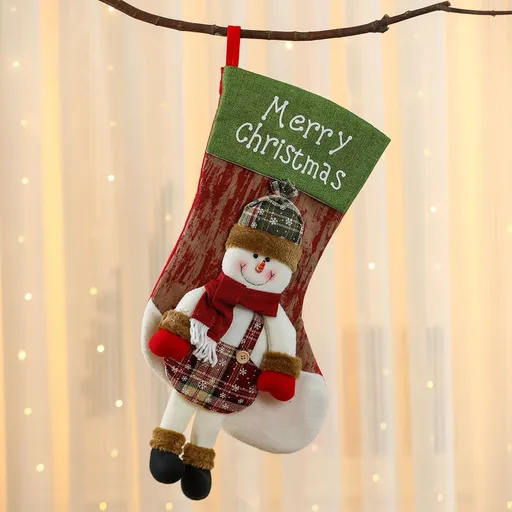 Oversized Christmas Stocking With Legged Snowman, Decorative Xmas Tree Hanging Gift Pouch, 47*28cm