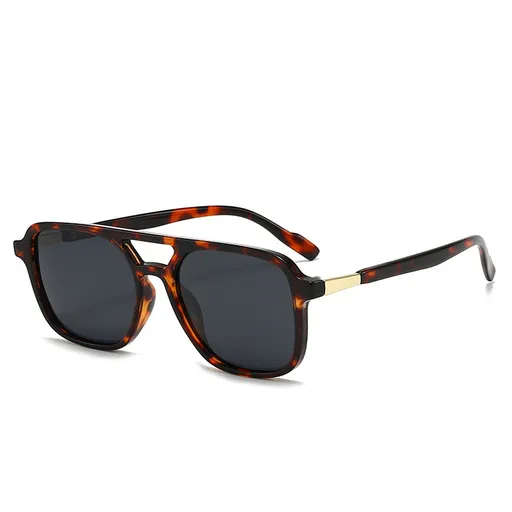 Brown Retro Double Bridge Square Frame Polarized Sunglasses - Driving Sun Protection Eyewear