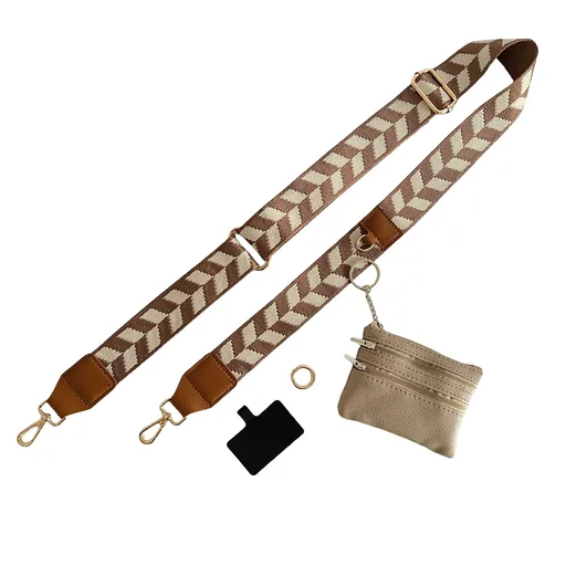 Clip and Go Phone Strap with Zipper Pouch,Crossbody Adjustable Chain Lanyard with PU Leather Wallet for All Phones Brown
