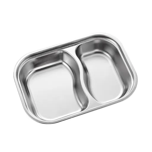 Stainless Steel Toddler Plates, 2-compartment Kids Plates for Snack Portion Control, Small Divided Plate for Baby Feeding & Adults Camping