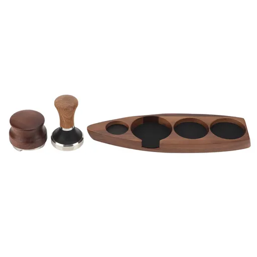 3pcs Coffee Tamper Holder Walnut Wood Rubber Stainless Steel Boat Shaped Distributor Rack Coffee Accessories For 51/53mm Base 51mm Tamper 51mm Distributor